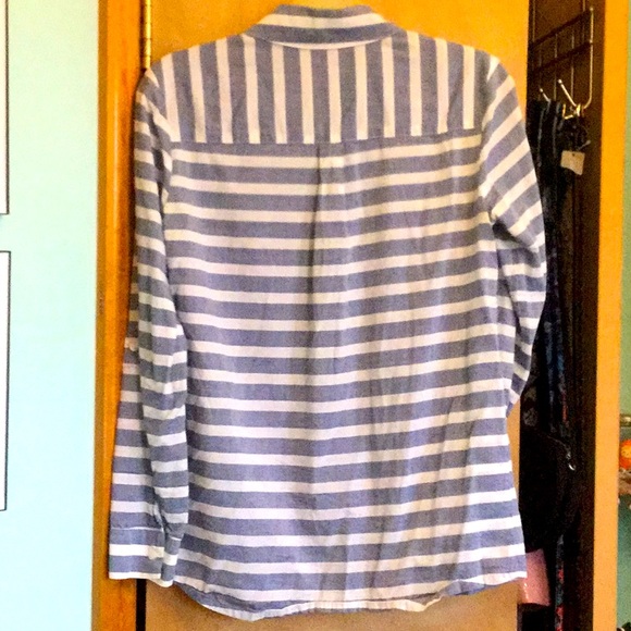NWOT Splendid stripe cotton chambray button down shirt w convertible sleeves - Picture 2 of 11